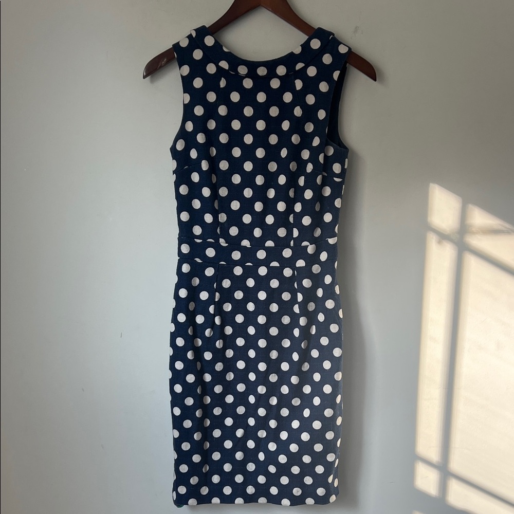 Boden Navy and White Polka Dot Midi Dress